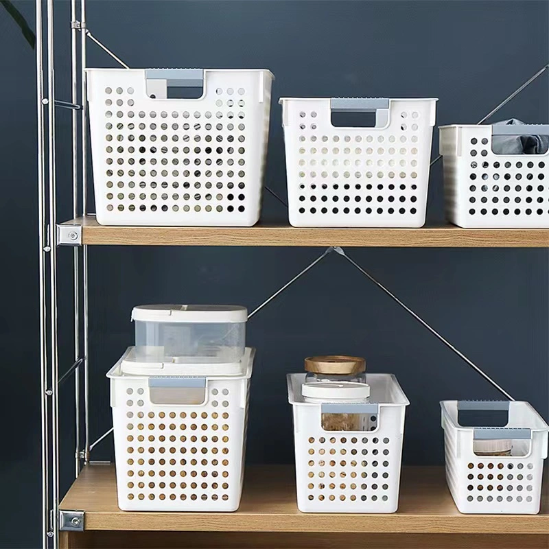 Uru Spot Supply Kitchen New Products Portable Stackable High-Strength Household Plastic Storage Basket with Handles