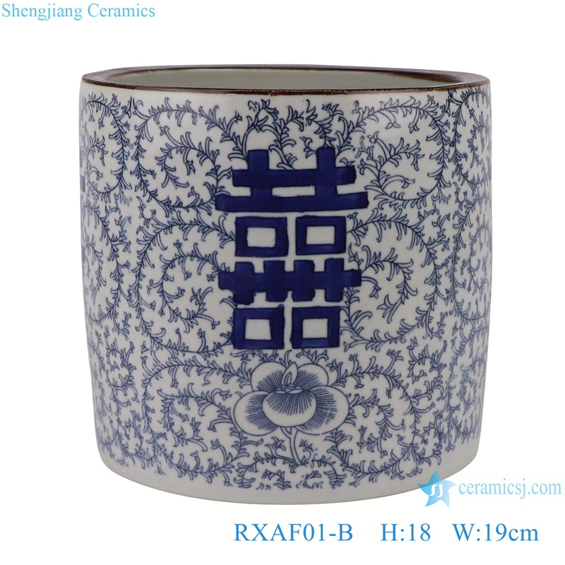 Blue and White Red Color Glazed Porcelain Peony Flower Pattern Happiness Letters Vases Different Patterns Ceramic Pen Holder